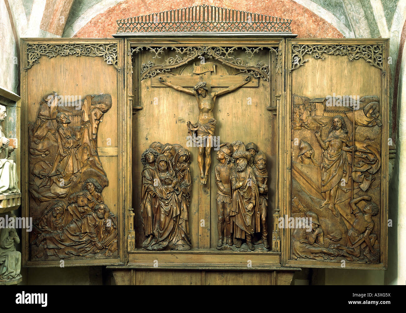Bildende Kunst, Riemenschneider, Tilman (um 1460 - 7.7.1531), Altar der Kreuzigung, St. Peter und Paul Kirche, Detwang, mittlere Fran Stockfoto