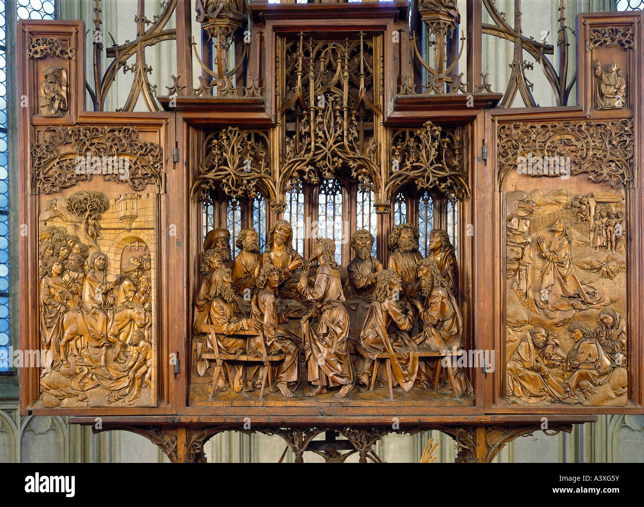 Bildende Kunst, Riemenschneider, Tilman, (Uma 1460 - 7.7.1531), Altar von Heiligenblut, Holz, 1501-1505, St. Jakob, Rothenburg Ob de Stockfoto