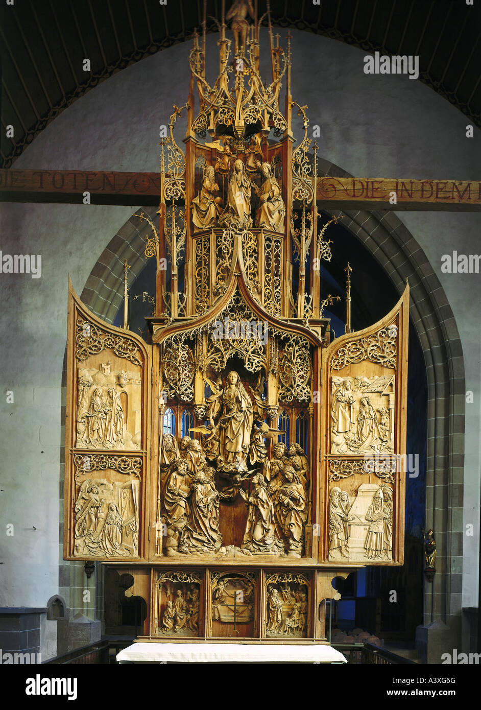 Bildende Kunst, Riemenschneider, Tilman, (um 1460 - 7.7.1531), Altar der Maria, Holz, 1505-1510, Herrgottskirche, Creglingen, Bad Stockfoto