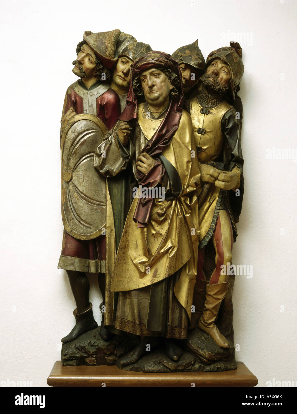 Bildende Kunst, Riemenschneider, Tilman (ca. 1460-1531), Pharisäer Ans Soldaten, Skulptur für Kreuzigung Altar, Holz, ca. 148 Stockfoto