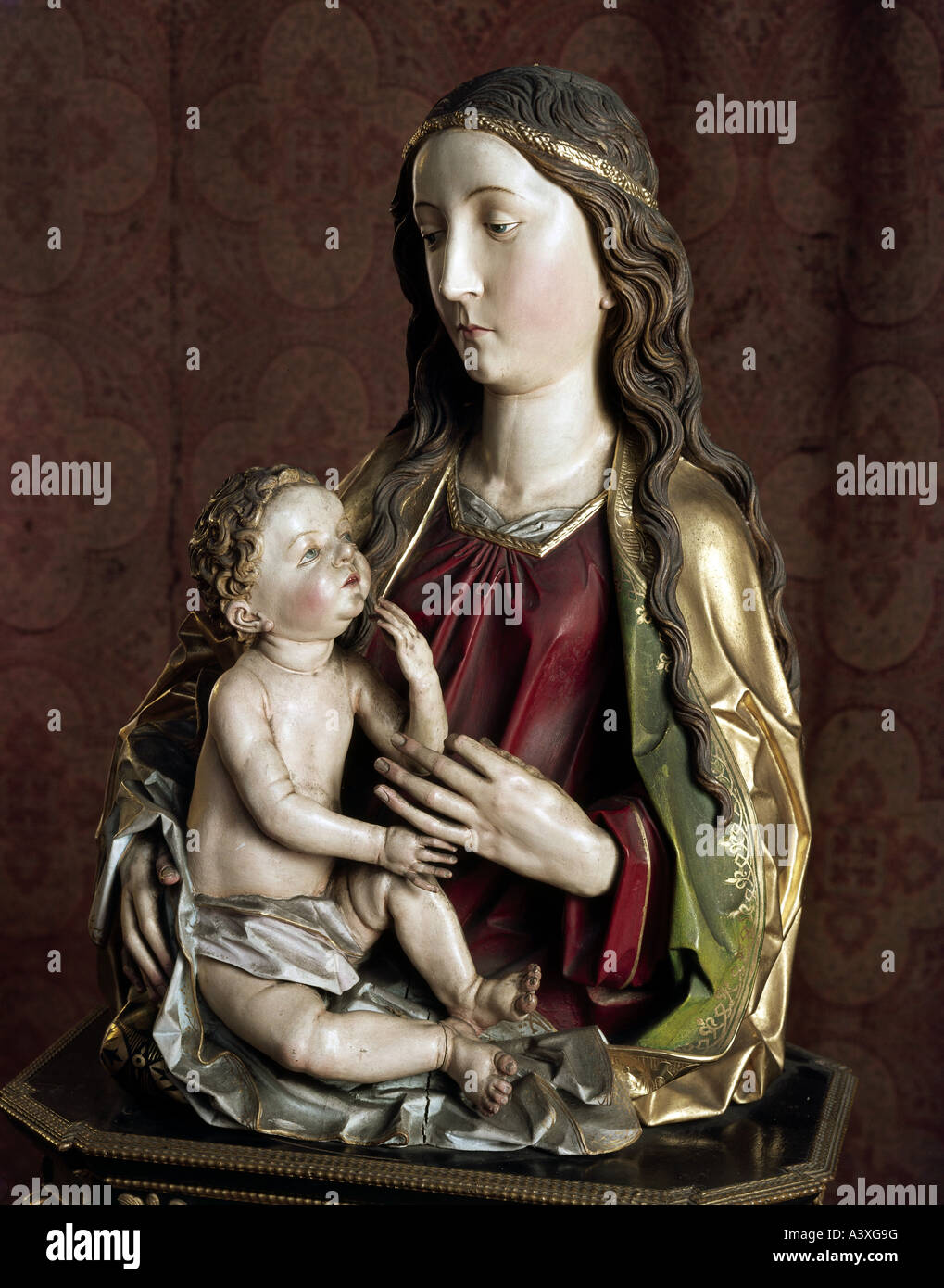 Bildende Kunst, Riemenschneider, Tilman (ca. 1460-1531), St. Maria mit Kind, Skulptur, Holz, Sankt Burkhard, Würzburg, Bavari Stockfoto