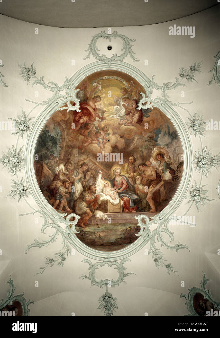 "Bildende Kunst, Brugger, Andreas, (1737-1812), Malerei,"Anbetung der Hirten", Deckengemälde, Chor, Liebfrauenkirche Stockfoto