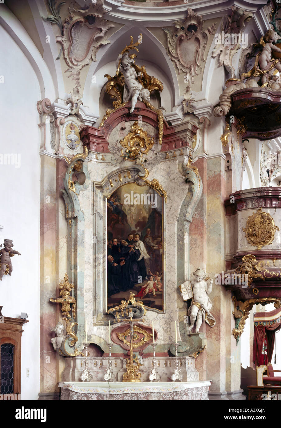 Bildende Kunst, Heiligen, Bernhard von Clairvaux, Altar des Heiligen Bernhard von Clairvaux, Altarbild von Gottfried Bernhard Göz (1708-1760) Stockfoto