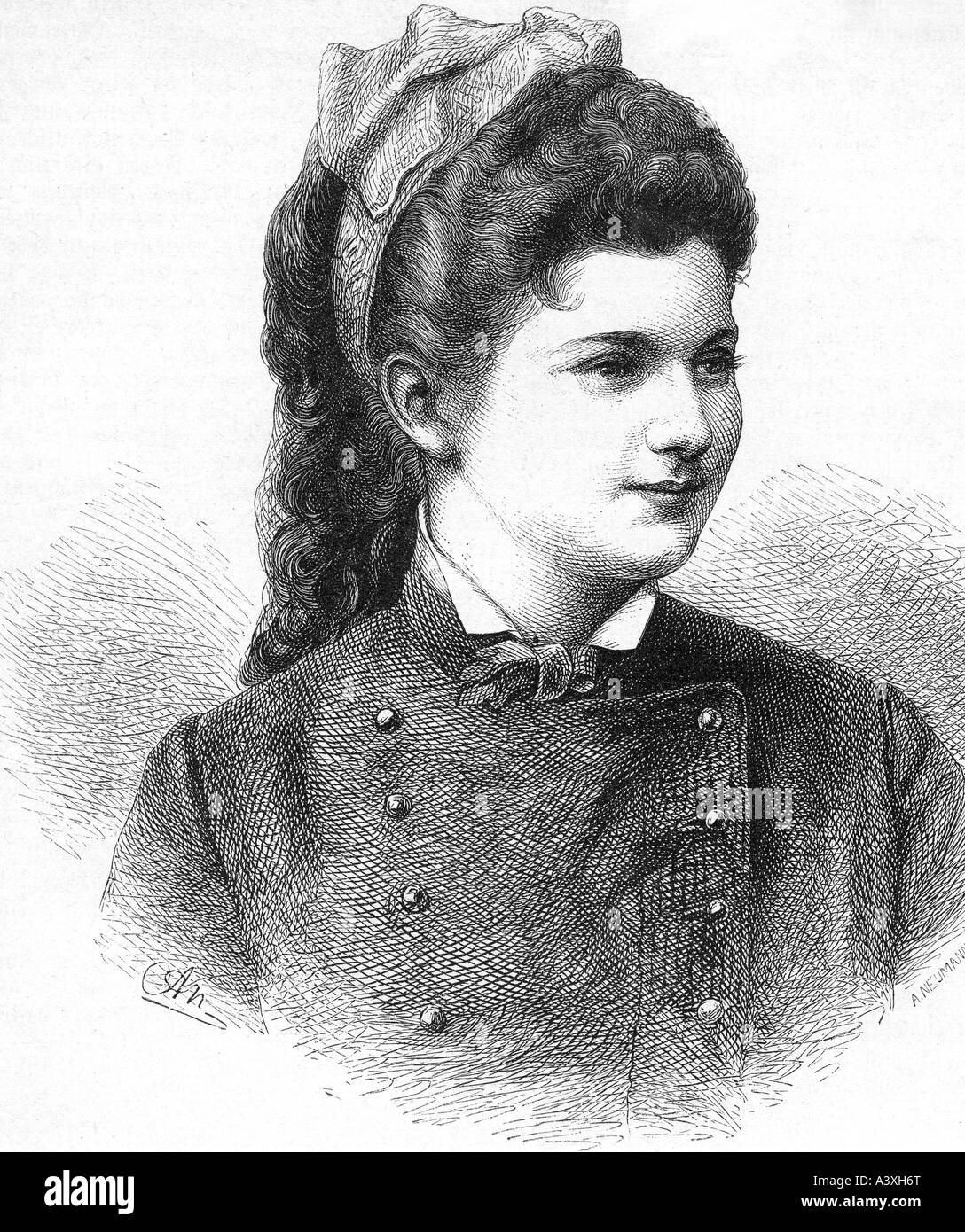 Wegner, Ernestine, 7.3.1854 - 2.11.1883, deutsche Sängerin und Schauspielerin, Porträt, Kupferstich von Adolf Neumann (1825-1884), 19. Cen Stockfoto