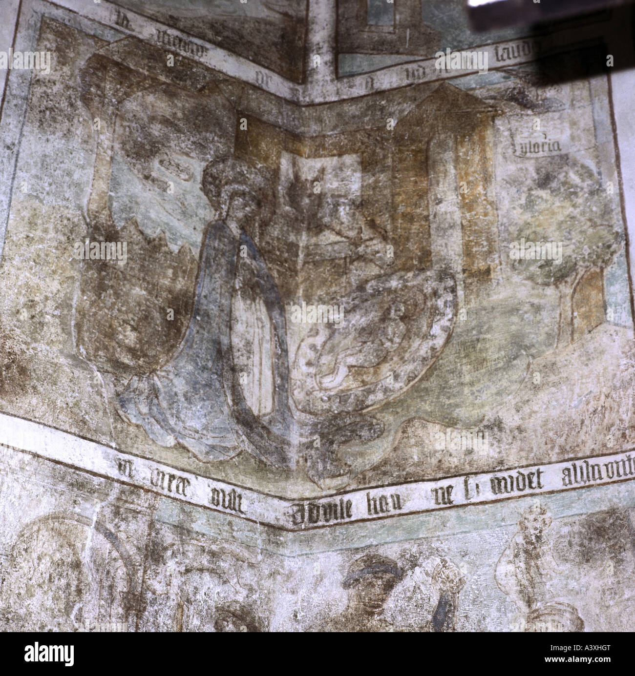 Bildende Kunst, sakrale Kunst, Jesus Christus, Geburt, Malerei, Fresko, 1440, St. Gallen Pfarrkirche, Gestratz, Europa, Deutschland, 15. Stockfoto