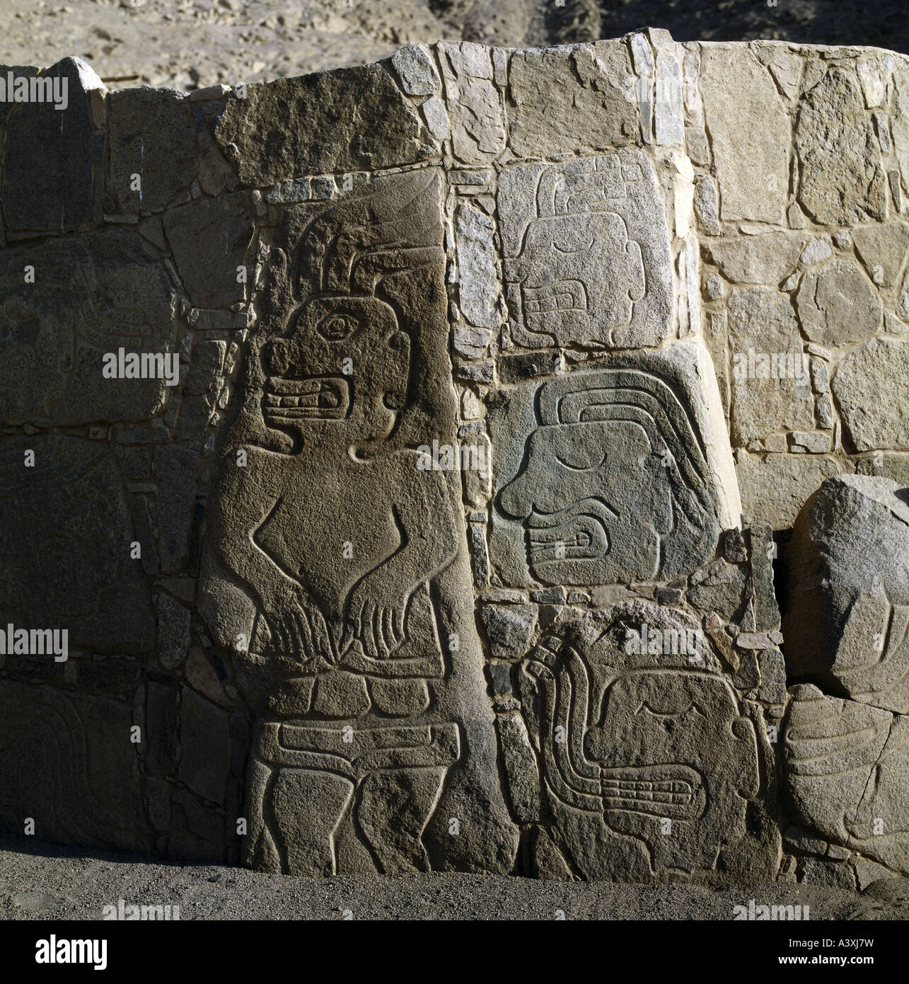 Bildende Kunst, präkolumbianischen, Setschin - Casma, Skulptur, Relief, ca. 15. Jahrhundert v. Chr., Stein, Ancash, historisch, historische, Süd Stockfoto