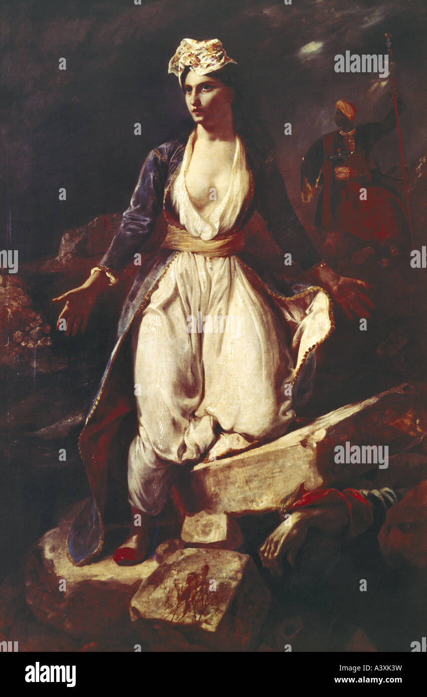 "Fine Arts, Delacroix, Eugene, (1798-1863), Malerei,"Griechenlands auf die Ruinen von Missolonghi", 1826, Öl auf Leinwand, 209 cm x 14 Stockfoto
