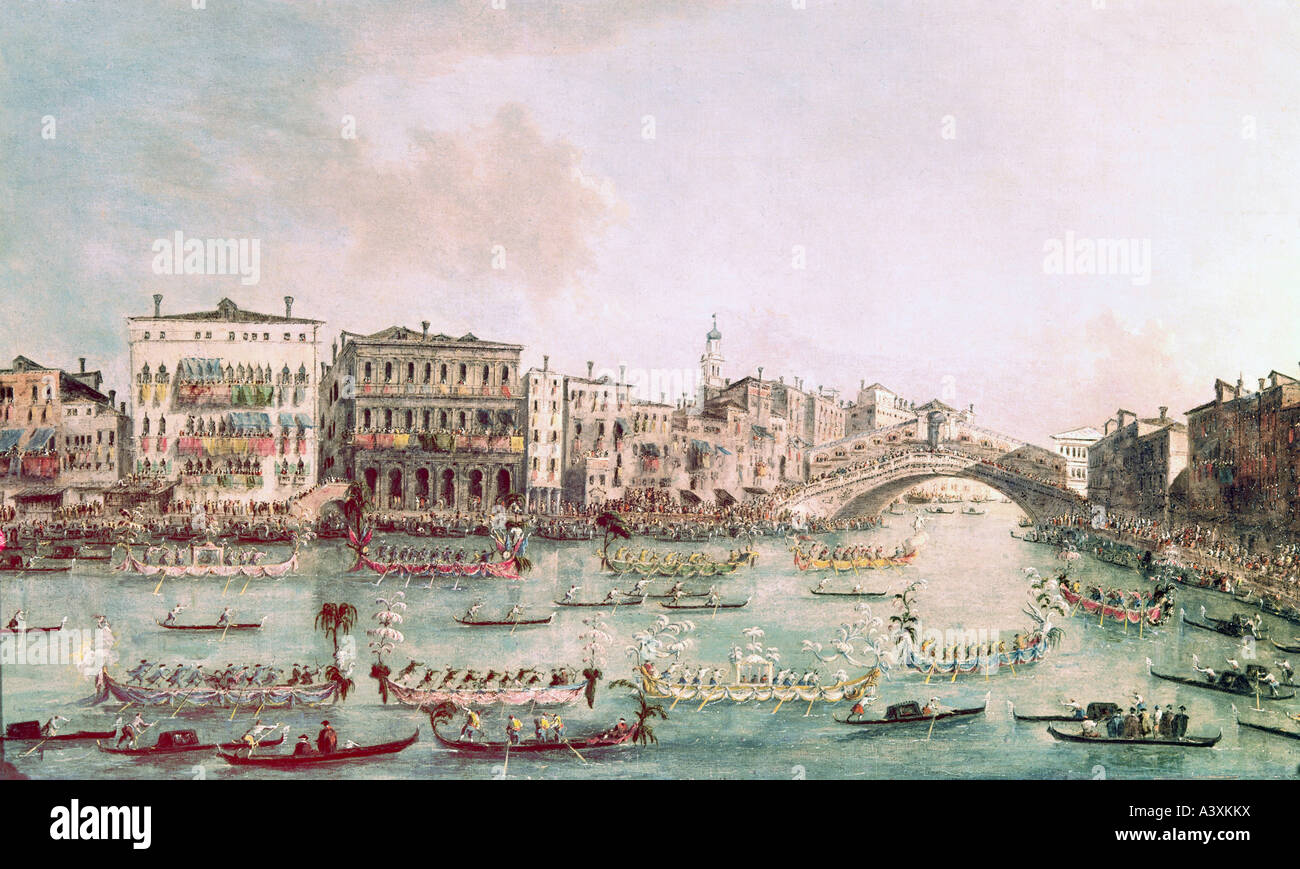 "Bildende Kunst, Guardi, Francesco, (1712-1793), Malerei,"Regatta am Canal Grande", Sammlung Gulbenkian, Lissabon, historisch, Hallo Stockfoto