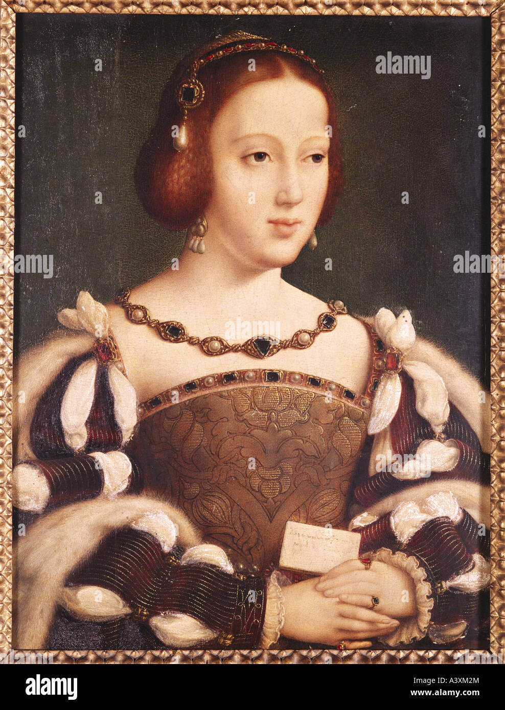 "Fine Arts, Cleve, Joos van, (1485-1540), Malerei,"Eleanor von Spanien", Öl auf Holz, 35,3 cm x 26,3 cm, Lazaro Galdiano Mus Stockfoto
