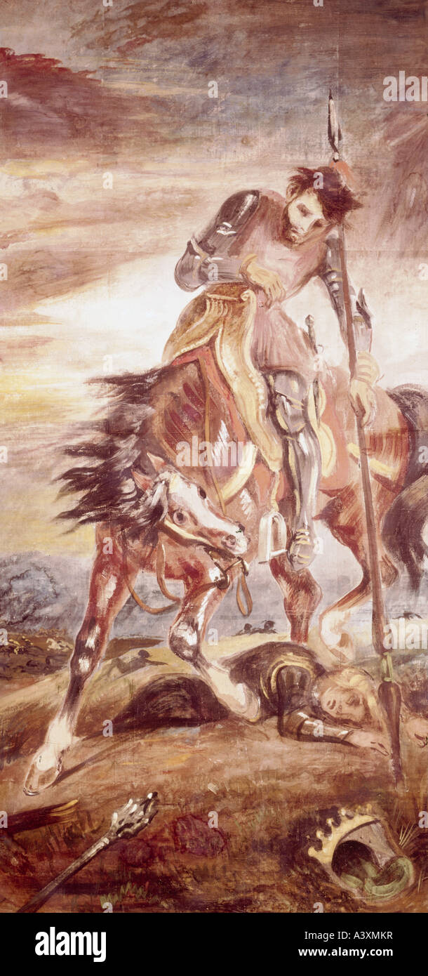 "Fine Arts, Delacroix, Eugene, (1798-1863), Malerei,"König Rodrigo", 1833, Tempera auf Papier und Leinwand, 192 cm x 92 cm, Kunst Stockfoto