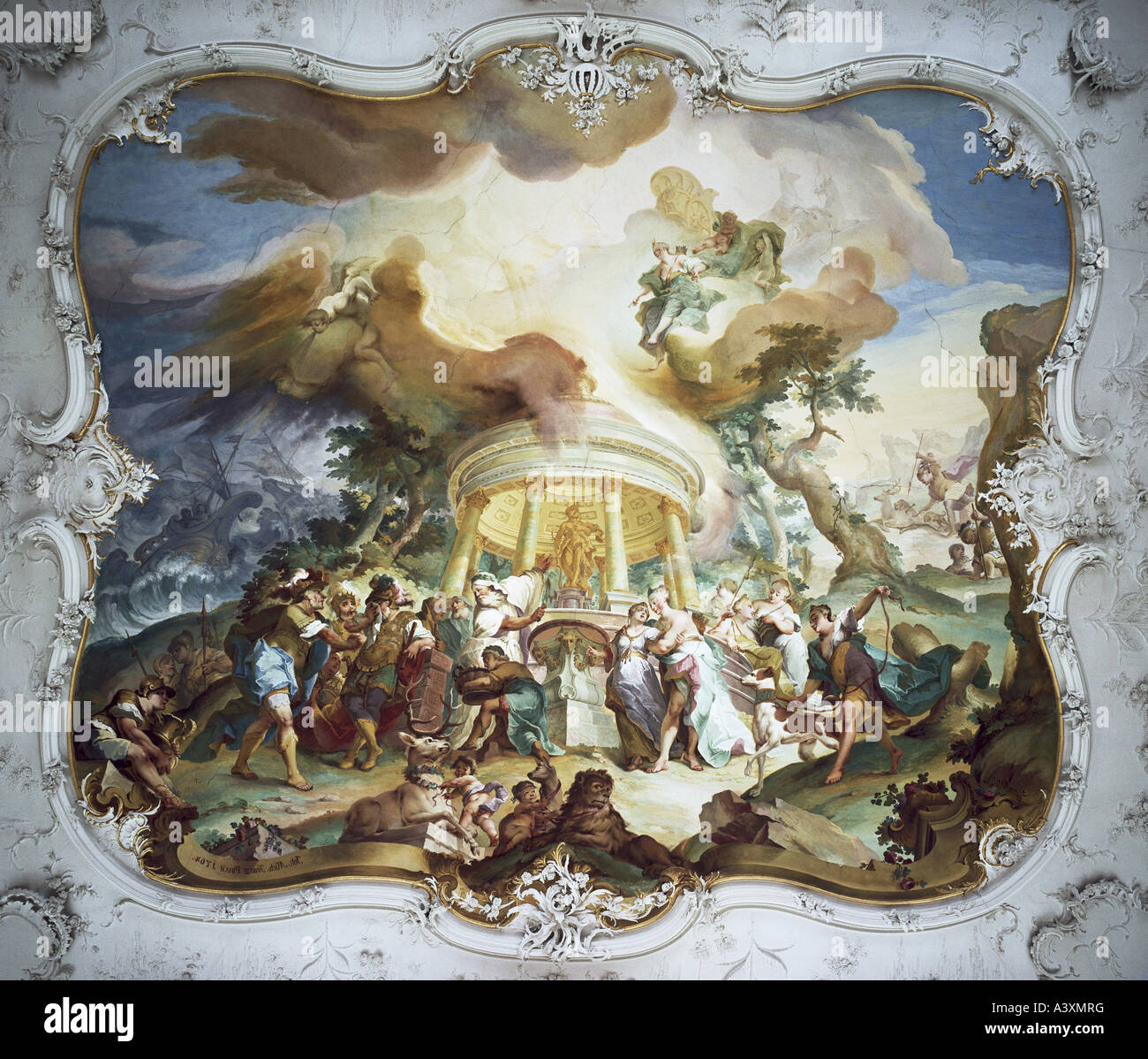"Fine Arts, Franz, Johann Michael, Malerei,"Opfer der Iphigenie in Aulis", Fresko, 1764, Rittersaal, Hirschberg gegossen Stockfoto