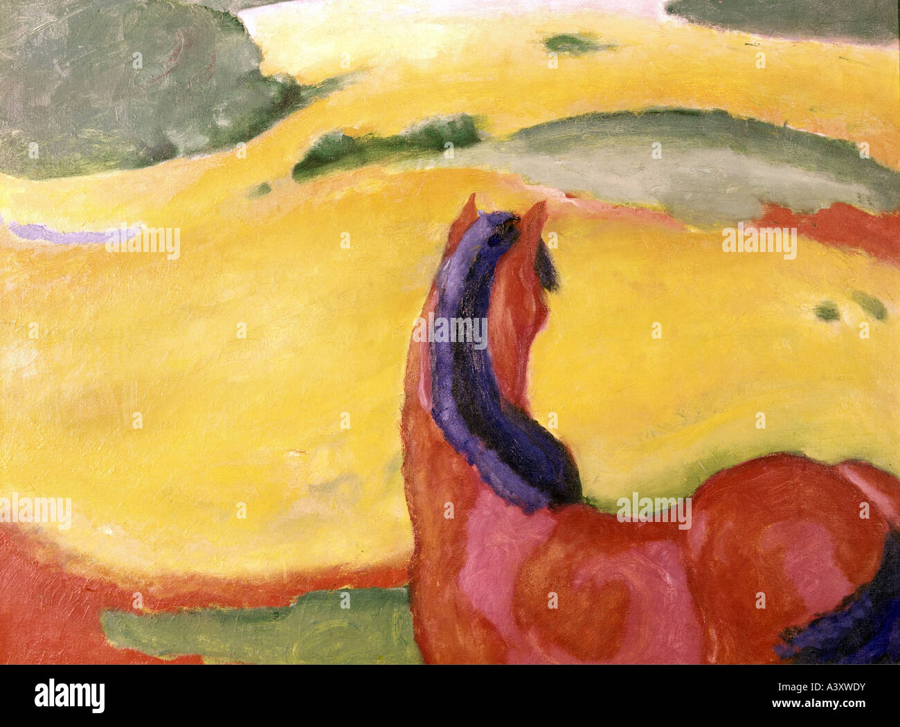 "Fine Arts, Marc, Franz, (1880-1916), Malerei, 'Pferd in Landschaft', ('Pferd in Landschaft"), 1910, Öl auf Leinwand, 112 cm Stockfoto