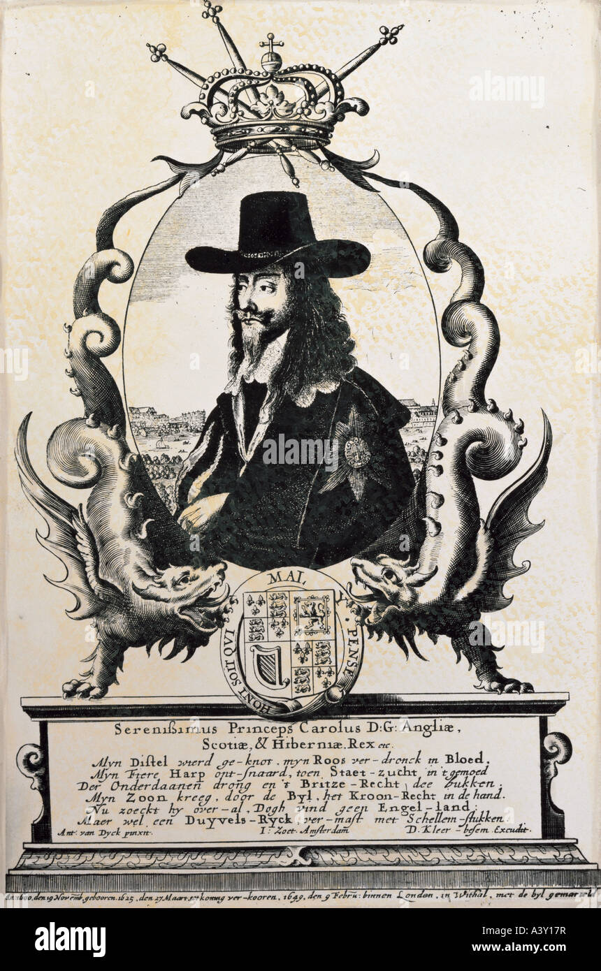 Charles I, 19.11.1600 - 30.1.1649, König von England, 27.3.1625 - 30.1.1649, Porträt, Kupferstich von D.Kleer, nach Gemälde von einem Stockfoto