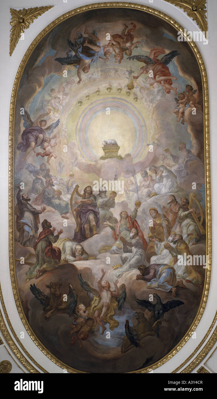 "Bildende Kunst, Brugger, Andreas, (1737-1812), Malerei,"Anbetung des Lammes", Decke Frecso, 1775, ehemalige Stiftskirche Stockfoto
