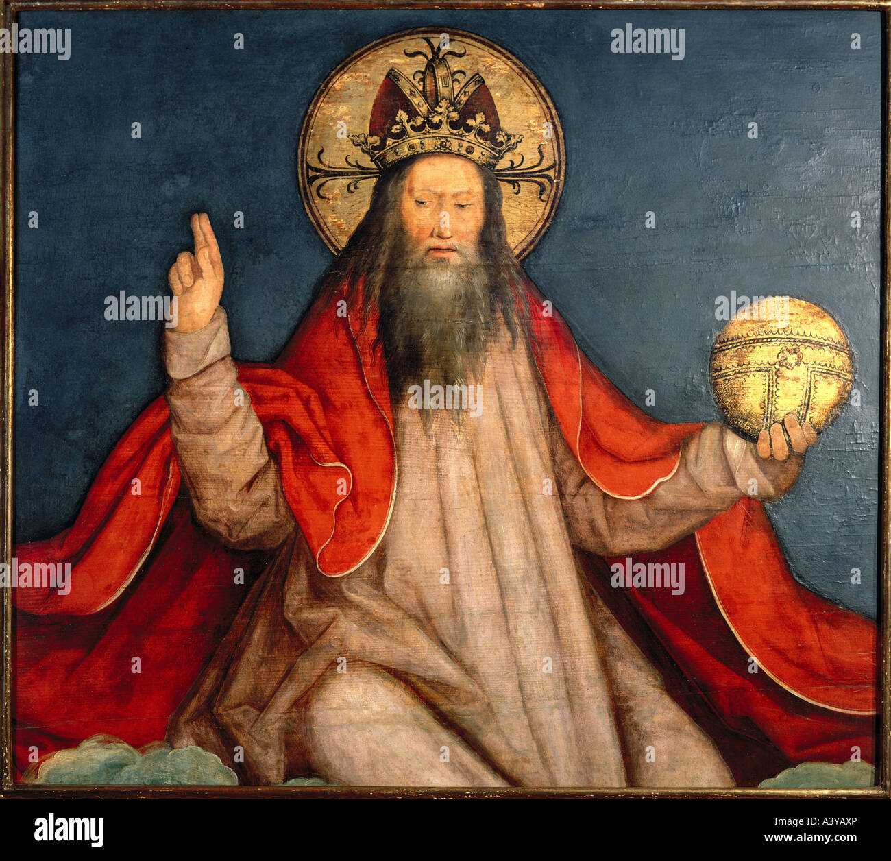 "Fine Arts, Strigel, Bernhard (ca. 1465 / 1470-1528), Malerei,"Gott der Vater in den Wolken", ca. 1520, Öl auf Platte, 64,5 Stockfoto