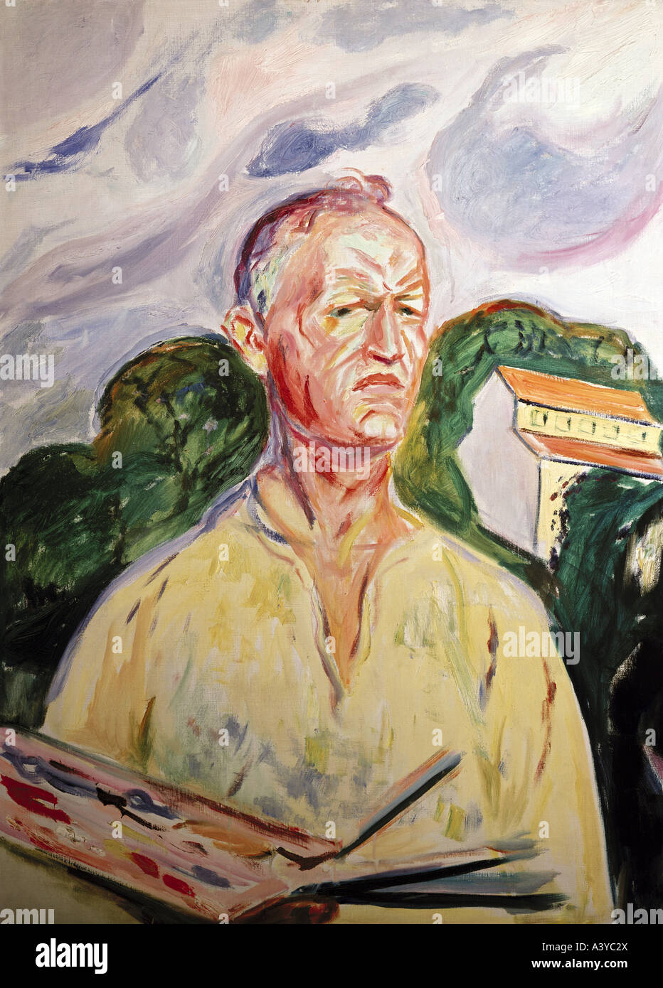 "Munch, Edvard, 12.12.1863 - 23.1.1944, norwegische Maler und Grafiker,"Selbstbildnis mit Palette", Malerei, 1926, Öl Stockfoto