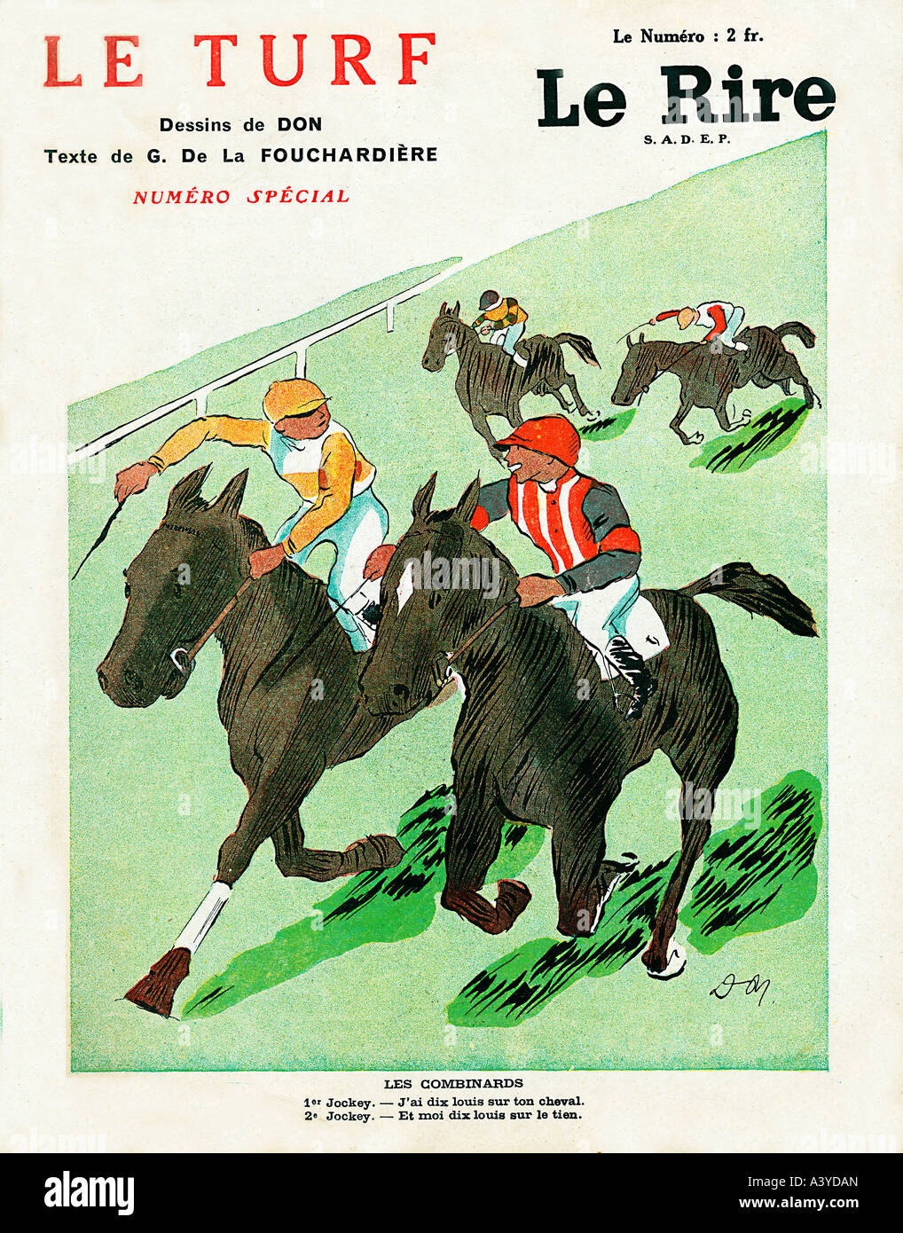 Le Rire Le Turf französische Satiremagazin aus dem Jahr 1932 Pferde Les Combinards die intriganten mit Wetten auf der jeweils anderen Stockfoto