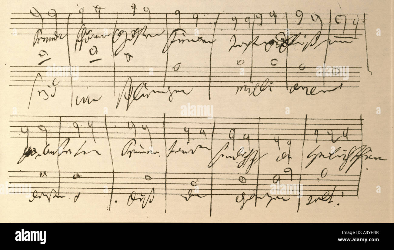 Beethoven, Ludwig van, 17.12.1770 - 26.3.1827, deutscher Komponist, Manuskript, Zusammensetzung Skizze, Partitur der Sinfonie Nr. 9, final Mov Stockfoto