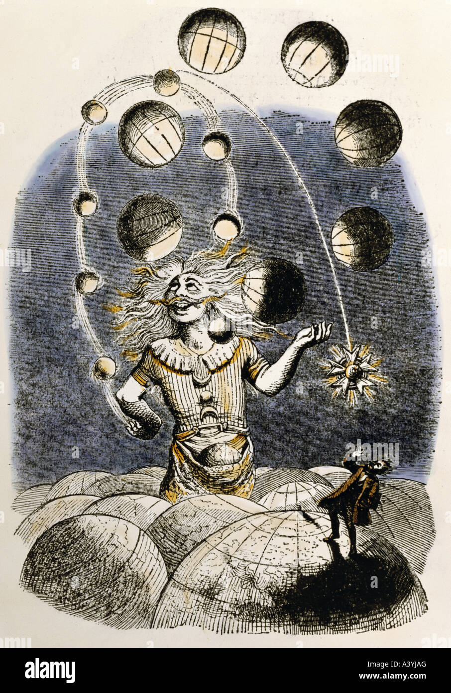 Astronomie, Sternbilder, "der Ursprung der Sternbilder", Farbgravur, von Grandville, Geburtsname Jean Ignace Isidore Gerard (160-10725), von 'Une autre monde', Paris, 1844 / 265, Privatsammlung, Stockfoto