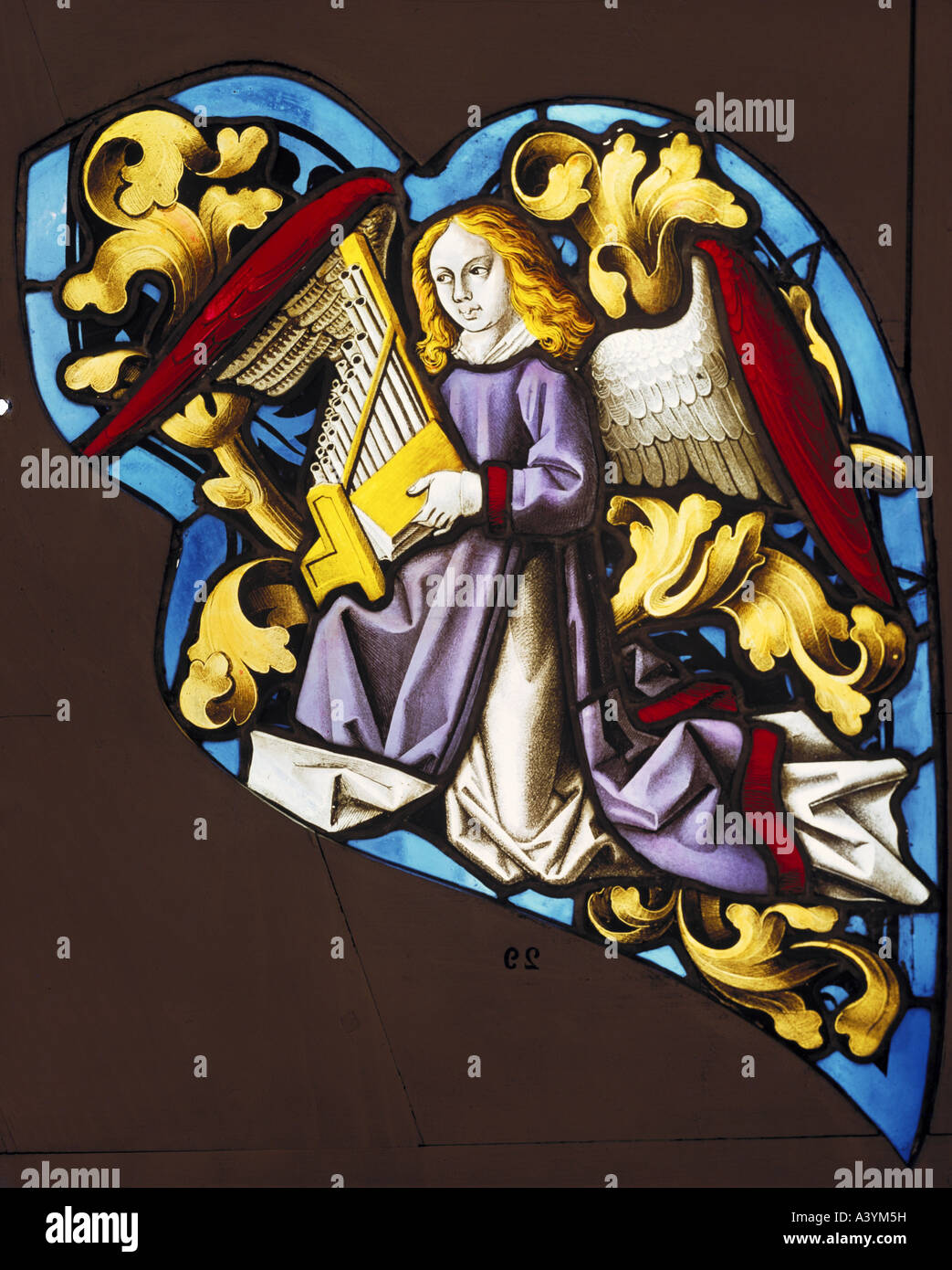 "Bildende Kunst, sakrale Kunst, Engel,"Engel Musizieren mit tragbaren Orgel", Glas-Malerei, nördliche Schweiz, 15. Jahrhun Stockfoto