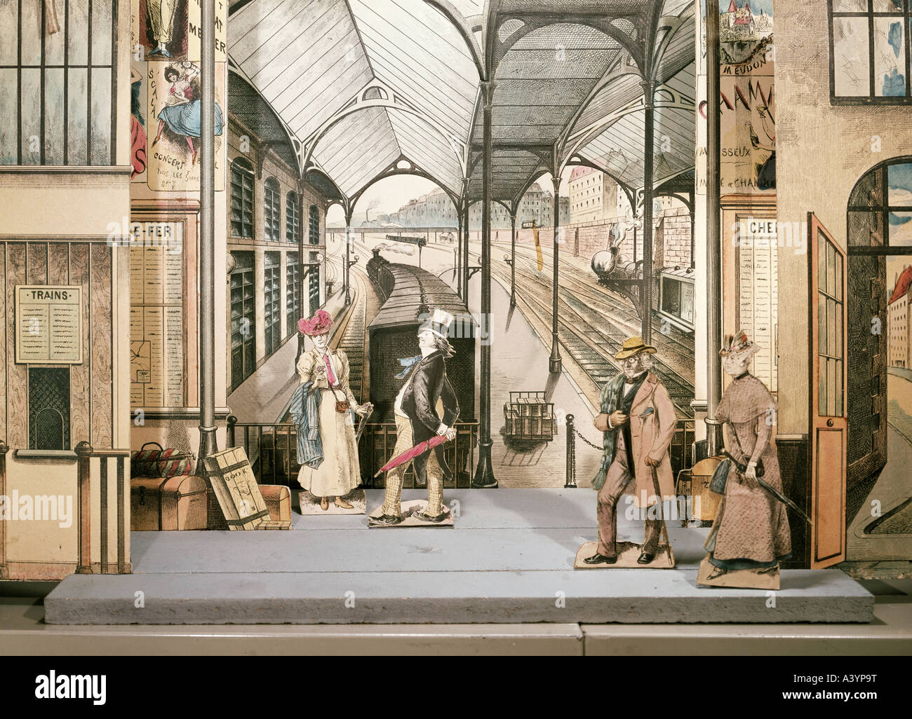 Transport/Transport, Eisenbahn, Stationen, Papiertheater, Szene, Verlag Pellerin, Epinal, ca. 1890, Stockfoto