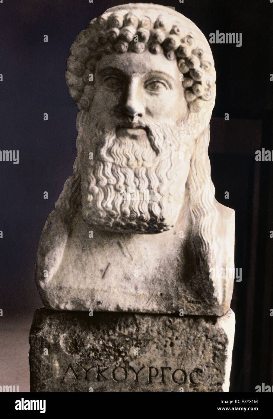 Lykurg, ca. 700-630 v. Chr. legendäre Gesetzgeber von Sparta, Porträt, Büste, Marmor, 5. Jahrhundert v. Chr., Genfer Museum, Spartan, Gree Stockfoto