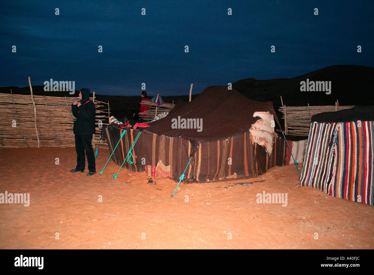 Beduinen-Zelt in der Wüste, Merzouga, Erg Chebbi, Marokko, Nordwest-Afrika Stockfoto