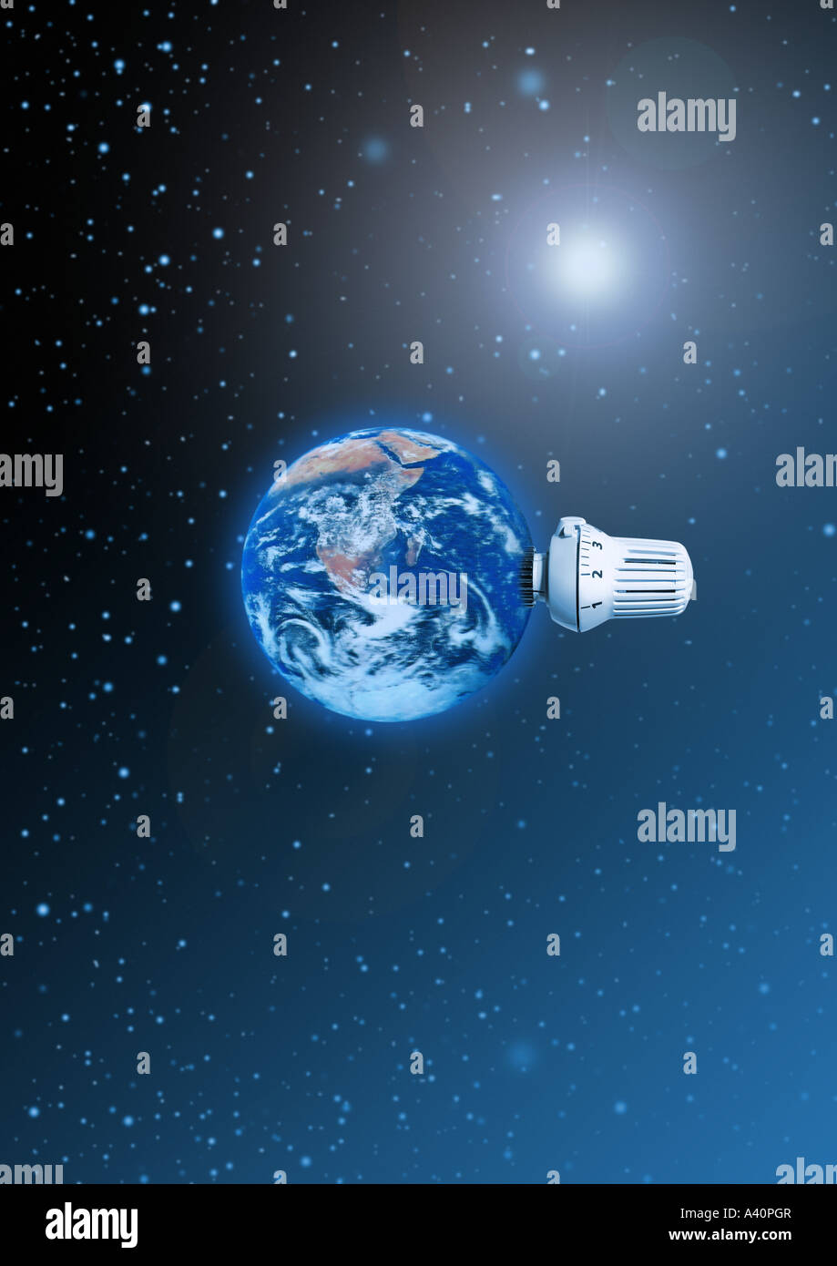 Erde mit Thermostatventil Erde Mit Thermostatventil Stockfoto