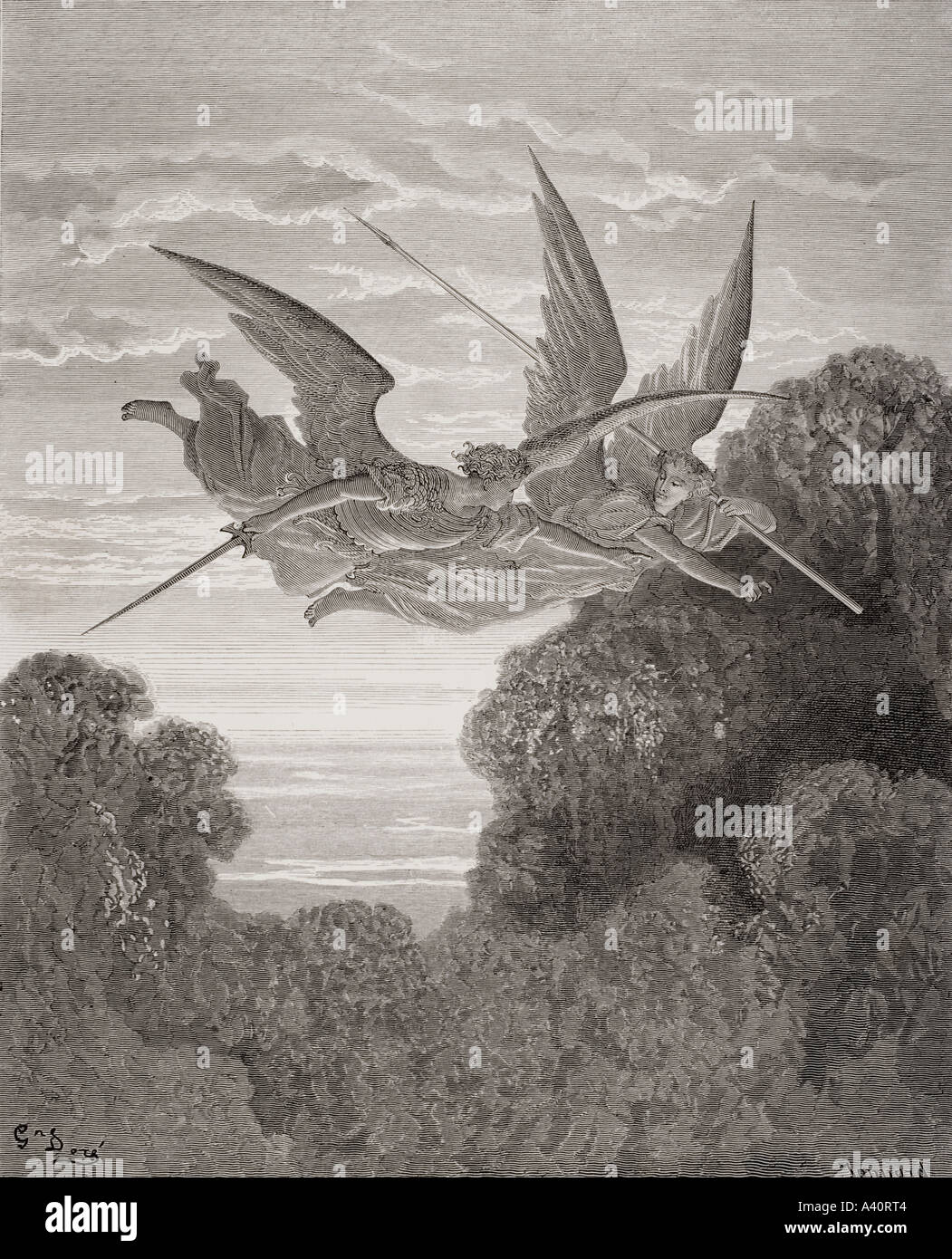 Illustrationen von Gustave Dore, 1832 - 1883. Französische Künstler und Illustrator für Paradise Lost von John Milton, Buch IV Linien 798 und 799. Stockfoto