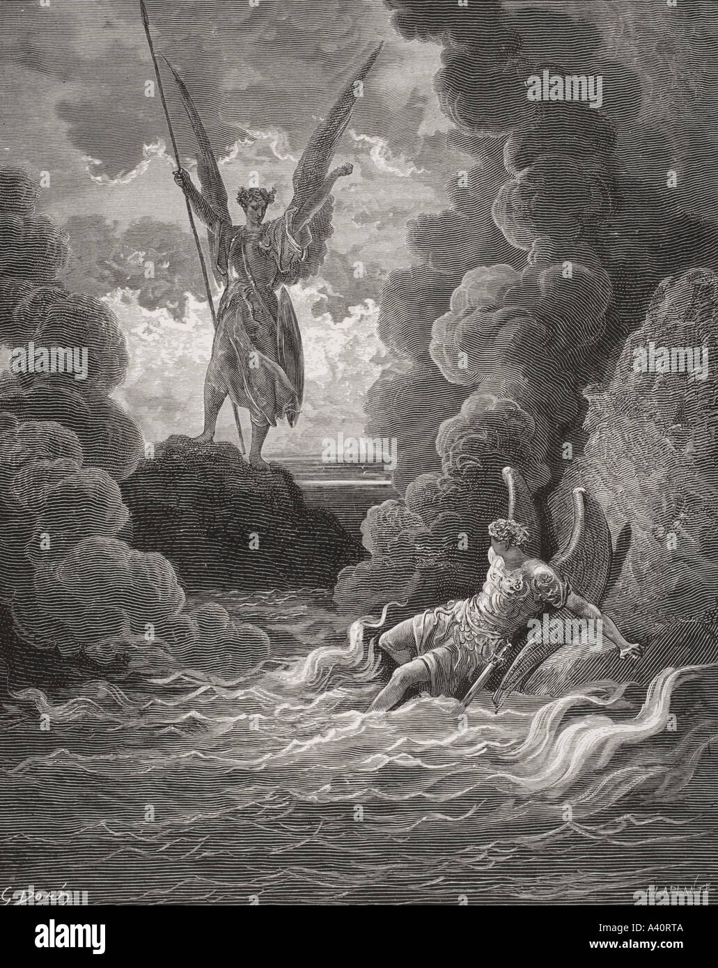 Illustrationen von Gustave Dore, 1832-1883. Französische Künstler und Illustrator für Paradise Lost von John Milton. Buch 1 Linien 221 und 222. Stockfoto