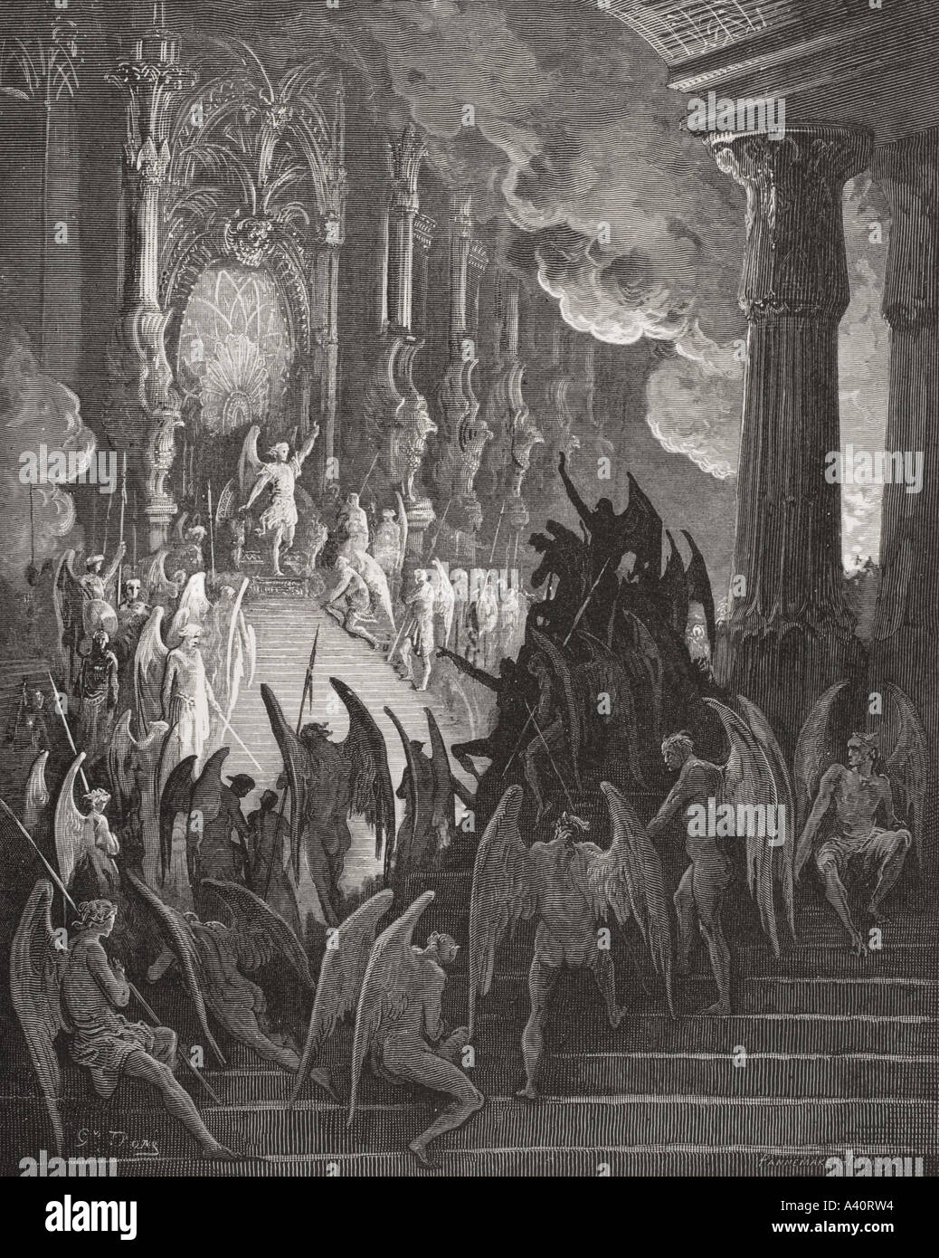 Illustrationen von Gustave Dore, 1832 - 1883. Französische Künstler und Illustrator für Paradise Lost von John Milton. Buch II Linien 1 und 2. Stockfoto