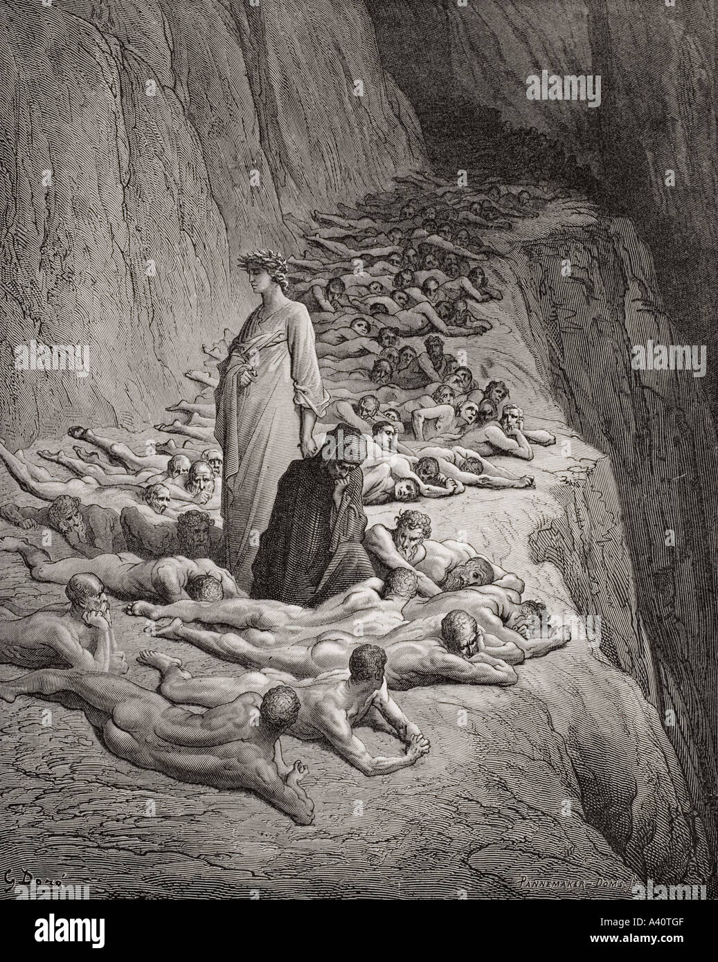 Abbildung für purgatorio von Dante Alighieri. Canto XIX, Zeilen 131 bis 133, von Gustave Dore, 1832 - 1883. Französische Künstler und Illustrator. Stockfoto