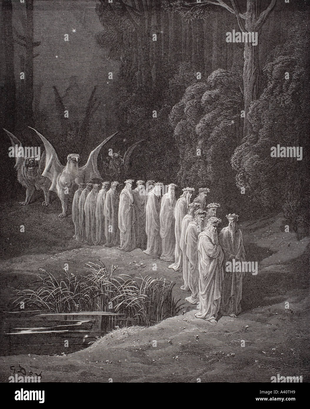 Abbildung für purgatorio von Dante Alighieri, Canto XXIX Zeilen 80 bis 82, von Gustave Dore, 1832 - 1883. Französische Künstler und Illustrator. Stockfoto