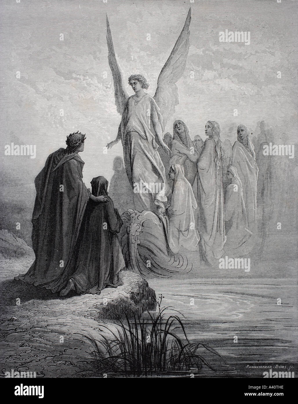 Abbildung für purgatorio von Dante Alighieri. Canto II, Linien 42 und 43, von Gustave Dore, 1832 - 1883. Französische Künstler und Illustrator. Stockfoto
