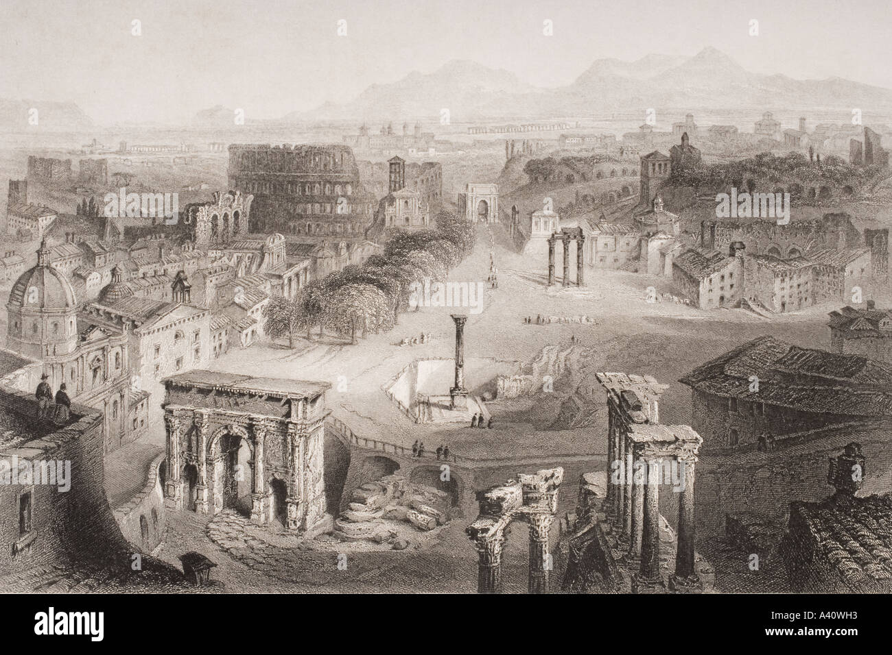 Das Forum Romanum aus dem Kapitol. Von einem Willmore eingraviert Stockfoto