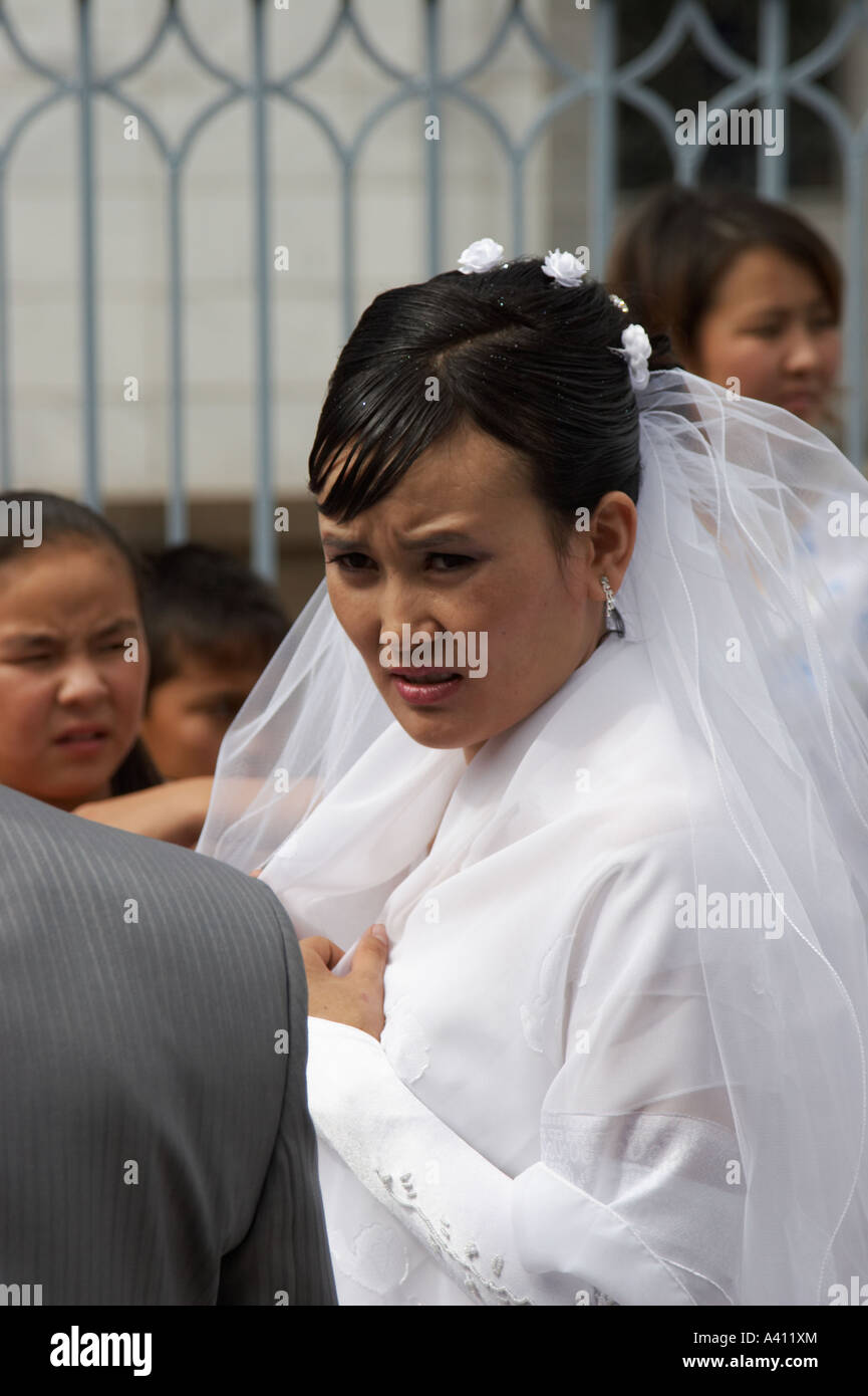 Kasachische Braut Hochzeit angekommen Stockfoto