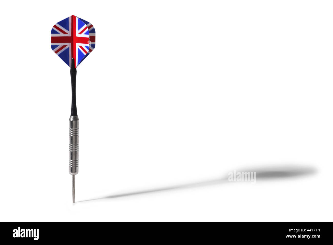 Britische Flagge Dart ausgeschnitten auf weißem Hintergrund Stockfoto