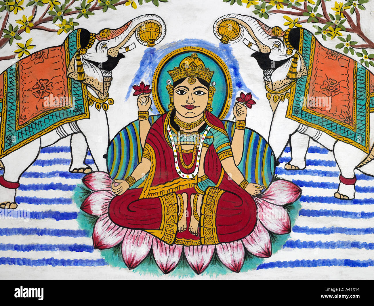 Wandmalerei der indischen Göttin in Udaipur in Indien Stockfoto