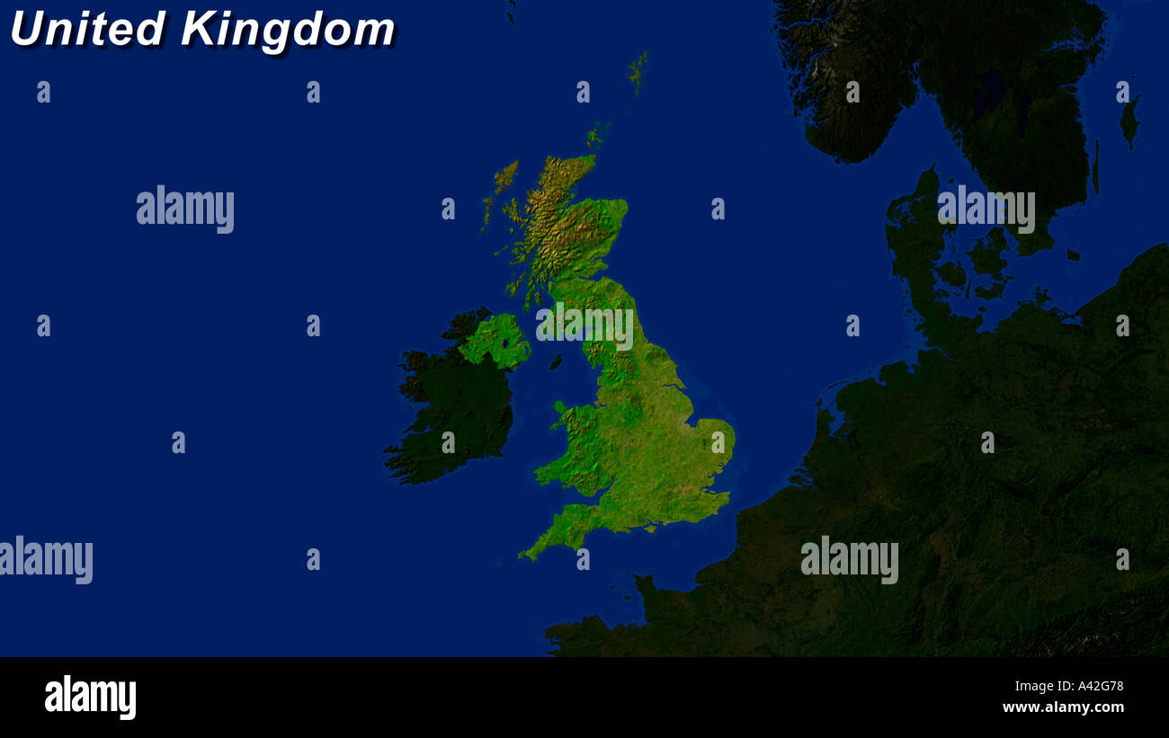 Satellitenbild des Vereinigten Königreichs hervorgehoben Stockfoto