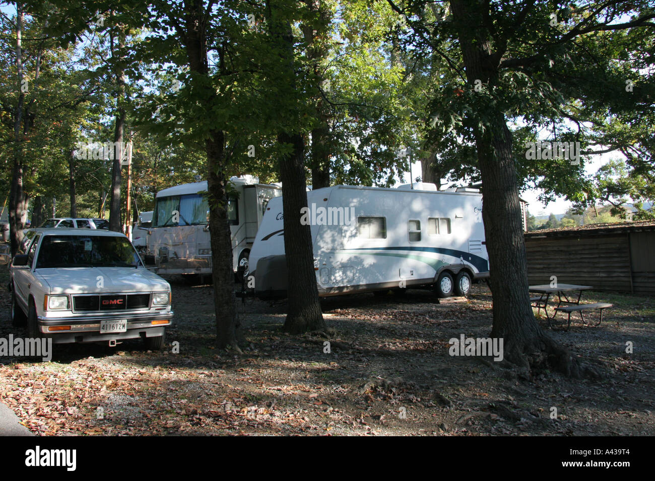 Wohnwagen auf Campingplatz Harpers Ferry Stockfoto