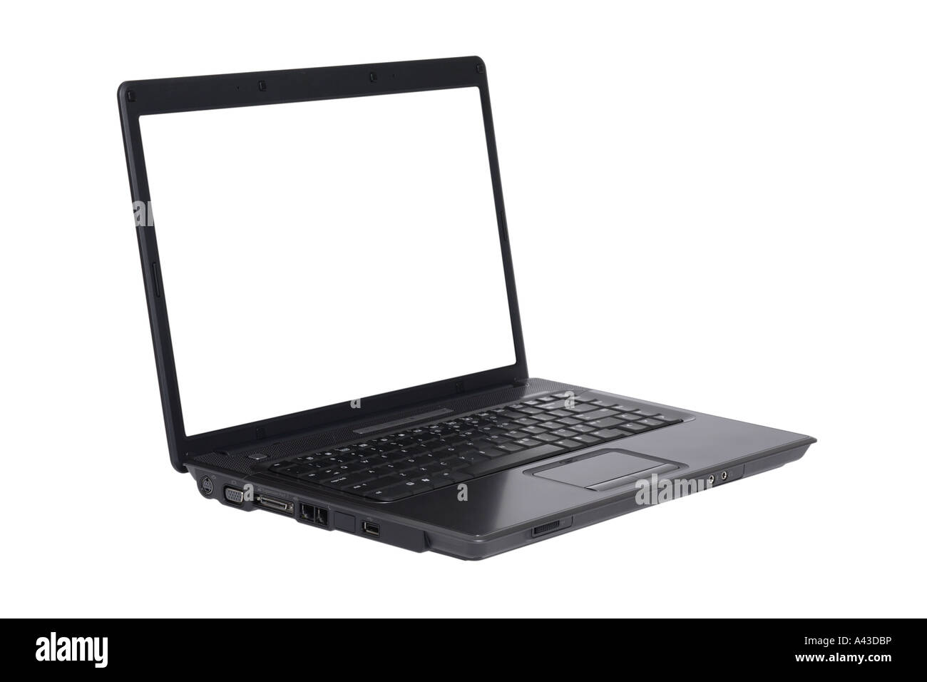 Notebook-Computer mit leeren Bildschirm ausgeschnitten auf weißem Hintergrund Stockfoto