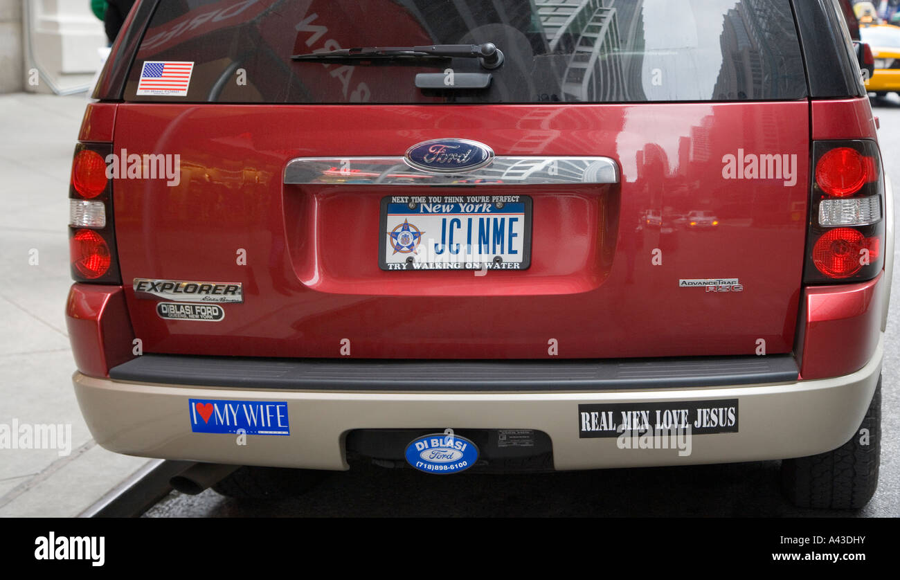 Aufkleber auf amerikanisches Auto Stockfoto