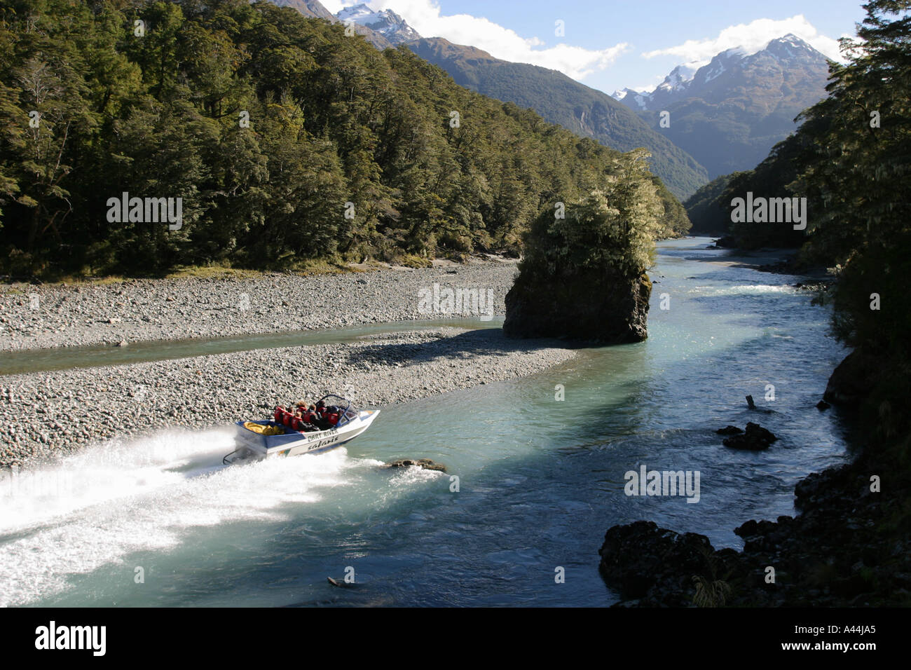Dart River Jet boating Südinsel Neuseeland Queenstown Stockfoto