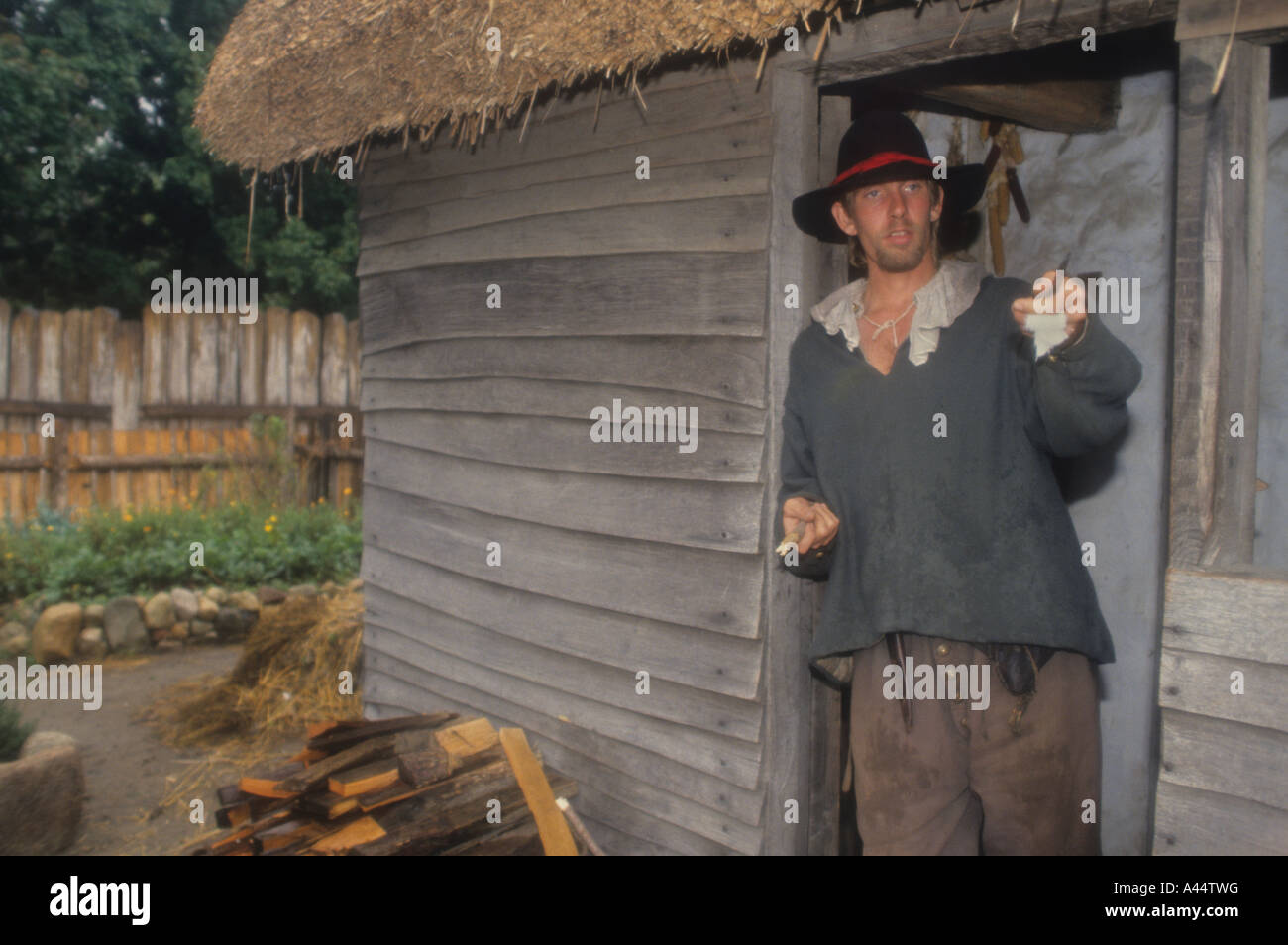Rollenspieler In der lebendigen Museum der Plimoth (Plymouth) Plantage In den US-Bundesstaat Massachusetts USA New England. Stockfoto