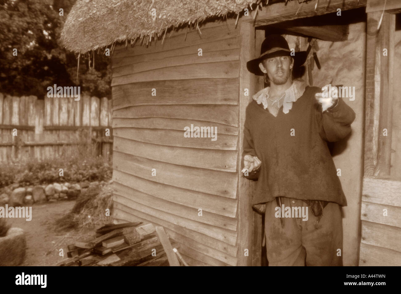 Rollenspieler In der lebendigen Museum der Plimoth (Plymouth) Plantage In den US-Bundesstaat Massachusetts USA New England. Stockfoto