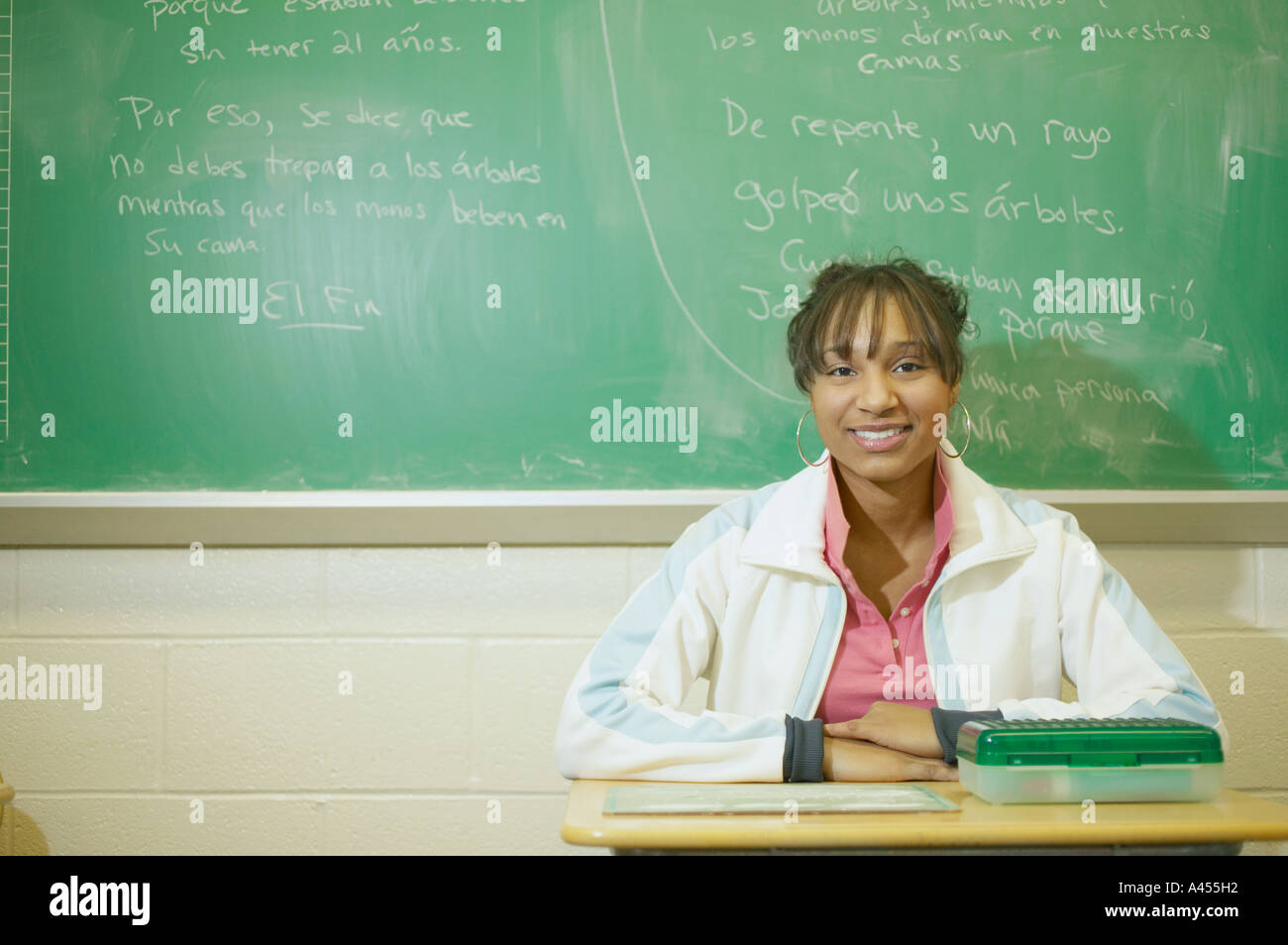 Teenager-Mädchen sitzen im Klassenzimmer Stockfoto