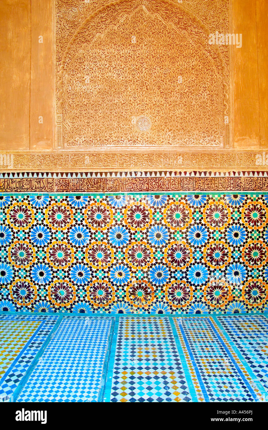 Dekorative Wände in Saadian Gräber in Marrakesch Marokko Stockfoto