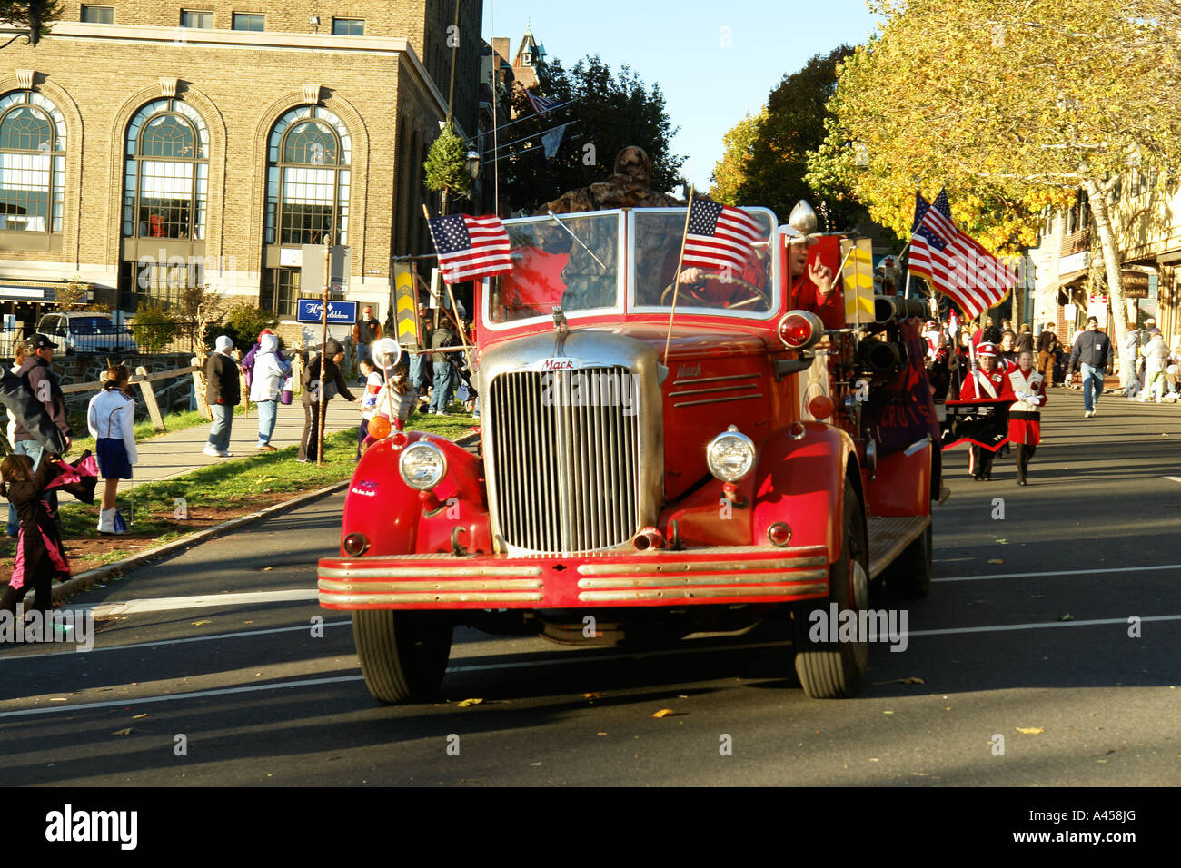 AJD53309, Bethlehem, PA, Pennsylvania, Thanksgiving Parade, Feuerwehrauto Stockfoto