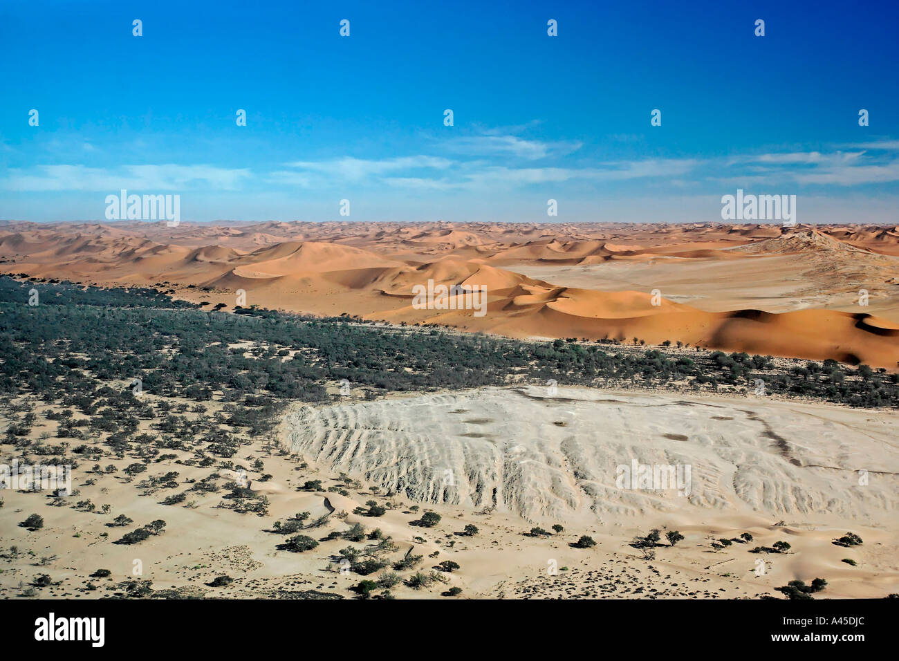 Fliegen Sie über die Dünen. Namib-Wüste, Fluss Kuiseb, Namibia, Afrika Stockfoto