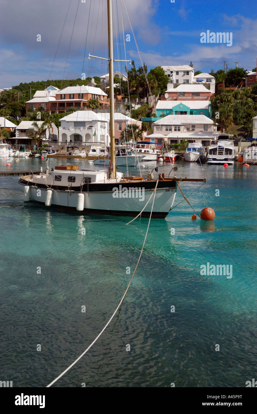 Flatts Dorf Bauten Boote Docks Bermuda Stockfoto